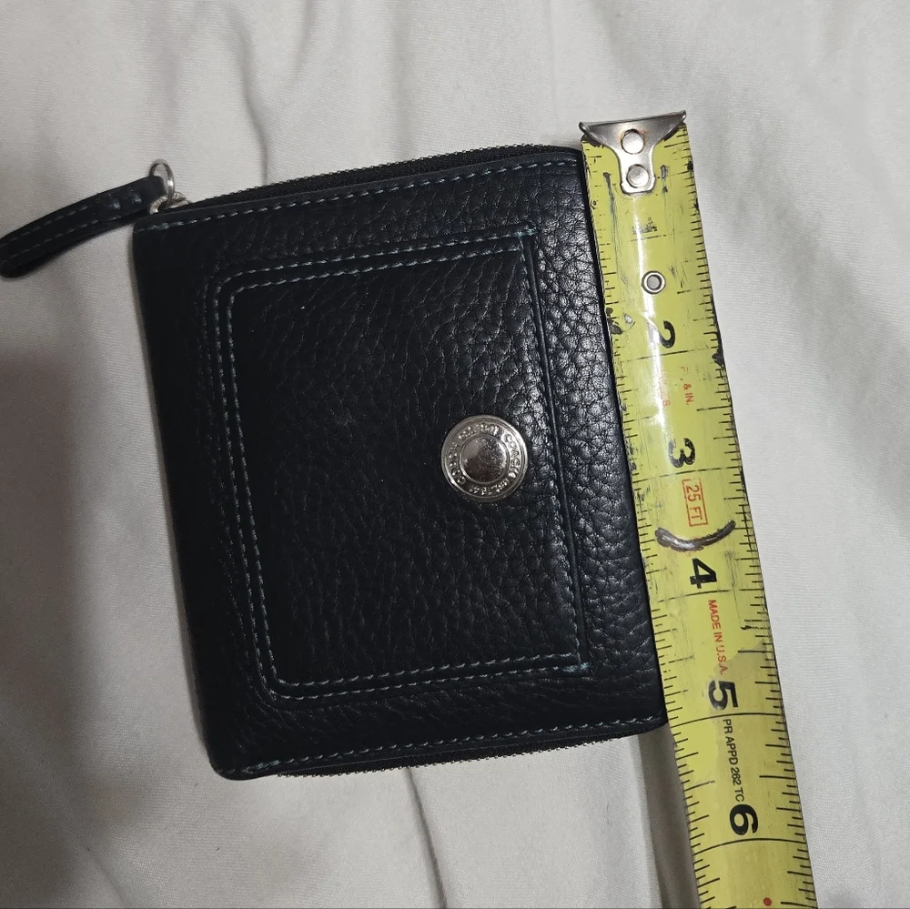 Coach Black Leather Small Wallet with Teal Stitching